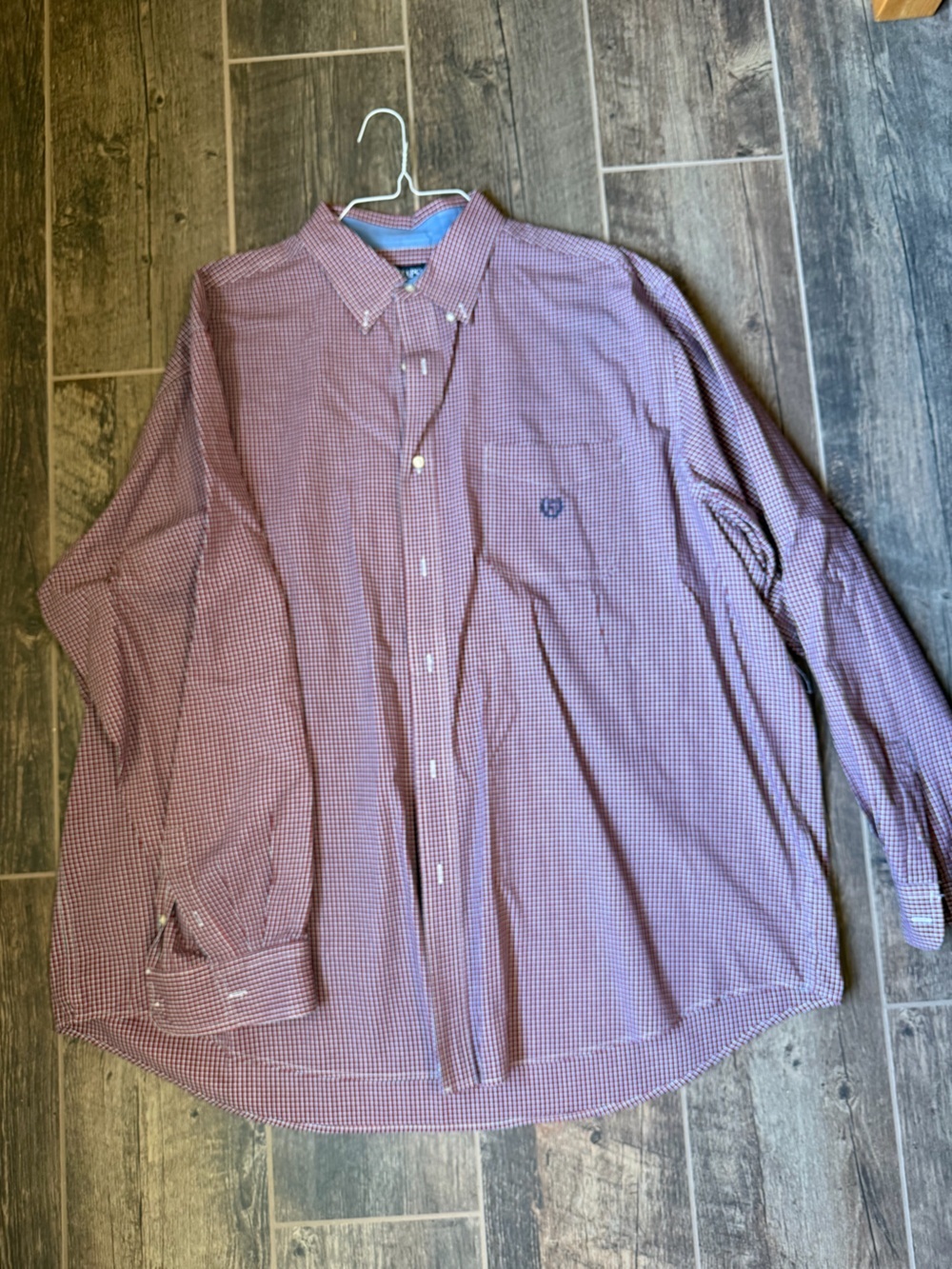 Chaps Men’s Long-Sleeve Micro-Check Shirt in Burgundy Check